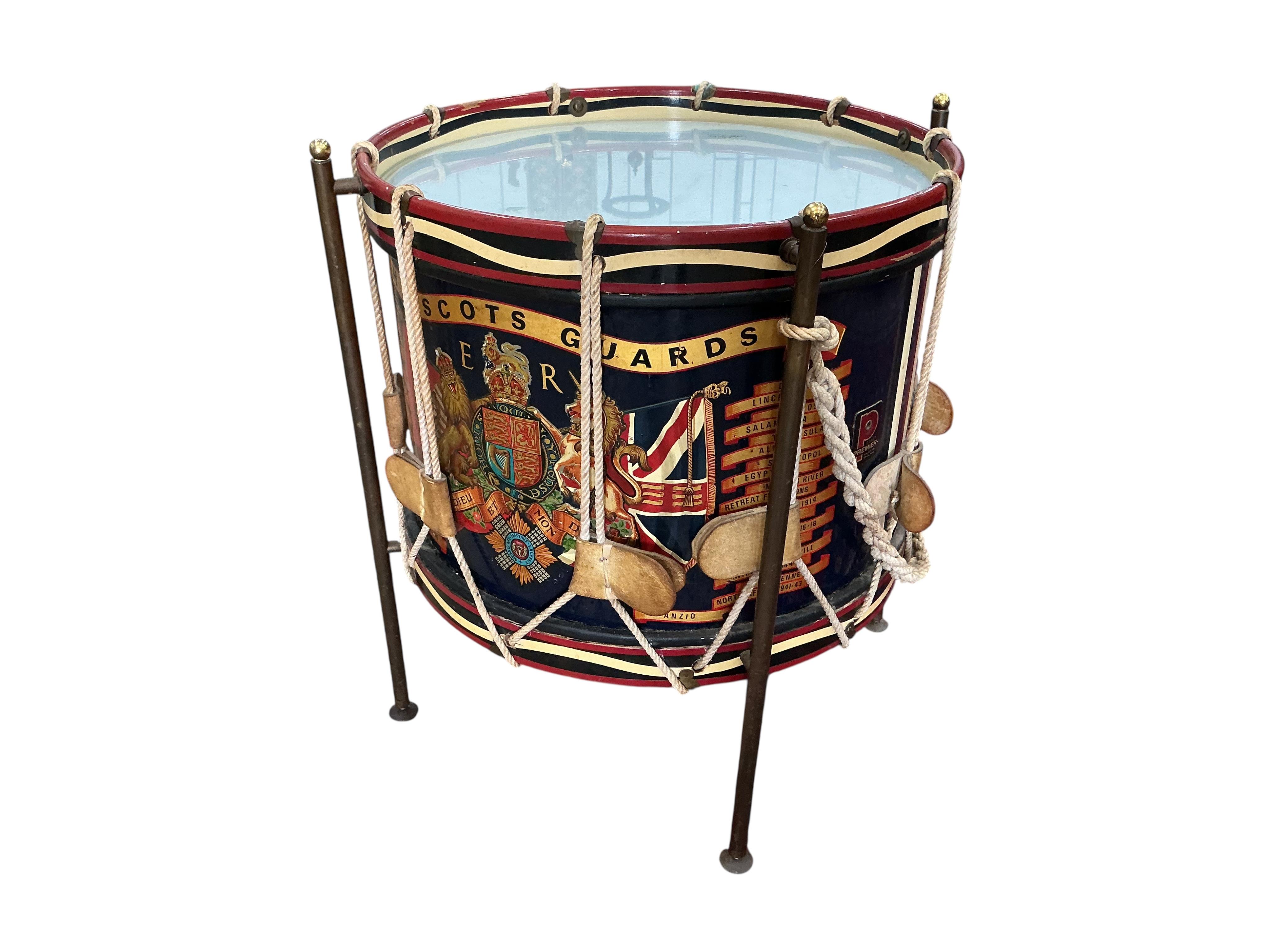 The Scots Guards Regimental ceremonial drum occasional table, diameter 54cm, height 58cm
